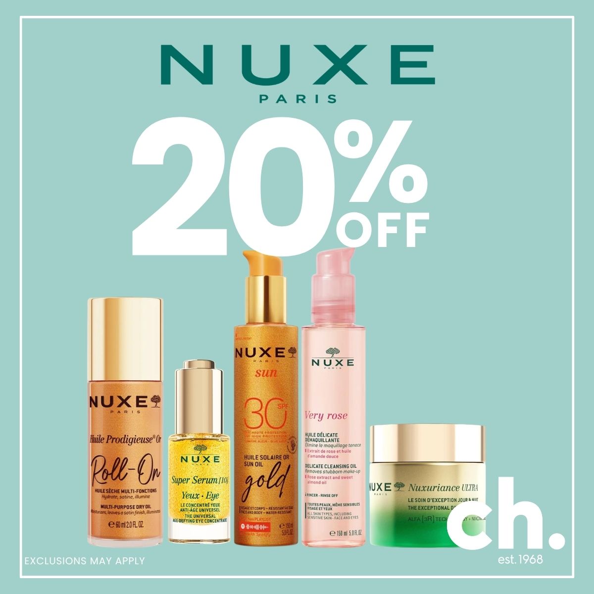 Nuxe 20% off sale at ch tralee